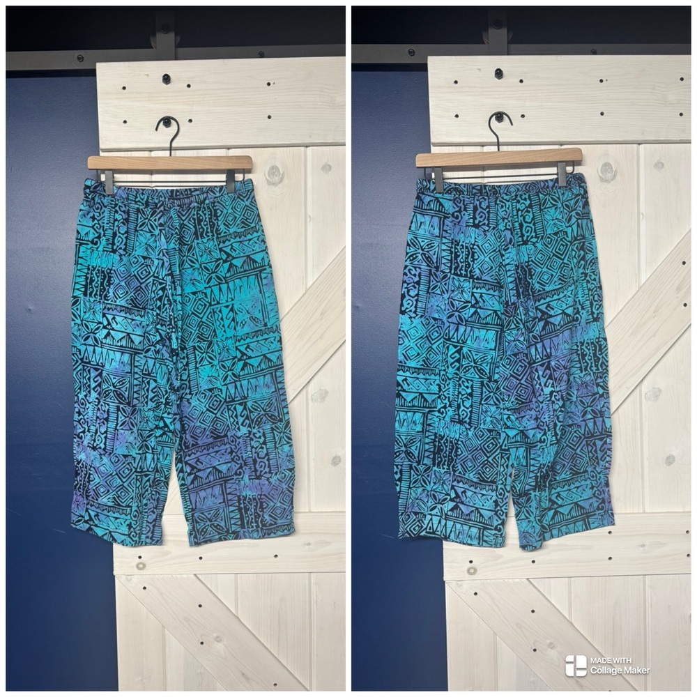 Rum Reggae Vintage Wide Leg Aqua Capri Pants Size Large Unisex